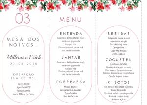 Menu de Casamento Floral Vermelho para Editar Online