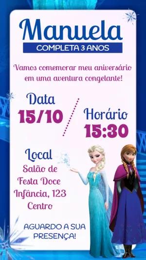 Convite de Aniversário Frozen com Elsa e Anna para Editar