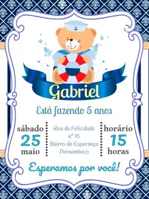 Convite Aniversário Urso Marinheiro para Editar Online