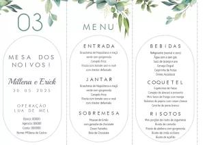 Menu de Casamento Folhagem Verde Tri-fold para Editar Online
