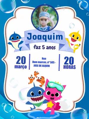 Convite de Aniversário Baby Shark com Foto para Editar Online