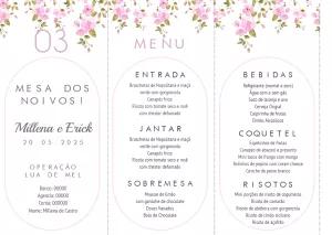 Menu de Casamento Floral Rosa para Editar Online