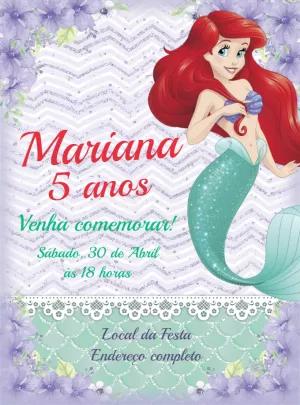 Convite Aniversário Ariel Pequena Sereia para Editar Online