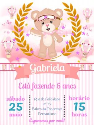 Convite Aniversário Ursinha Baloeira para Editar Online