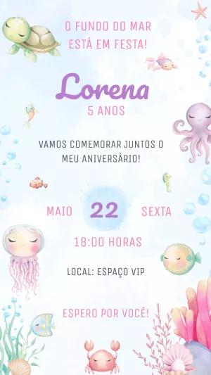 Convite Aniversário Fundo do Mar Menina para Editar Online