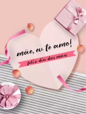 Cartão de Dia das Mães com Coração e Presente para Editar
