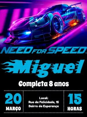 Convite Aniversário Need for Speed Editável Online