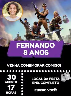 Convite de Aniversário Fortnite com Foto para Editar Online