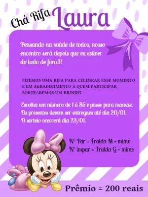 Convite Chá Rifa Minnie Baby Editável para Personalizar Online