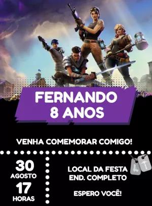 Convite de Aniversário Fortnite com Personagens para Editar Online