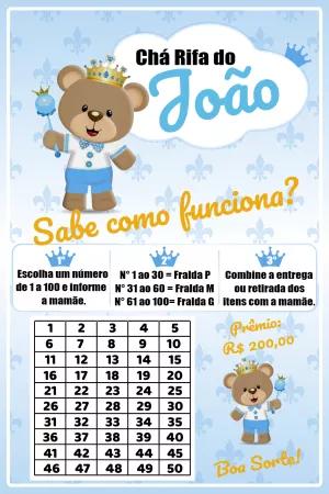 Convite Chá Rifa Ursinho Príncipe para Editar Online