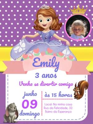 Convite Aniversário Princesa Sofia com foto para Editar Online