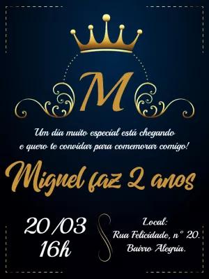 Convite Aniversário Realeza Príncipe com Coroa para Editar Online