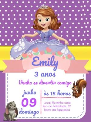 Convite de Aniversário Princesa Sofia para Editar Online