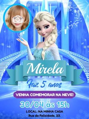 Convite Aniversário Frozen com Foto para Editar Online