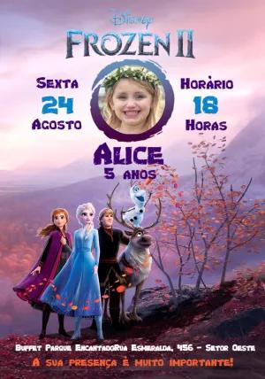 Convite de Aniversário Frozen 2 com Foto para Editar Online