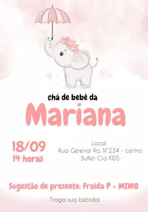 Convite Chá de Bebê Elefantinha Aquarela para Editar Online