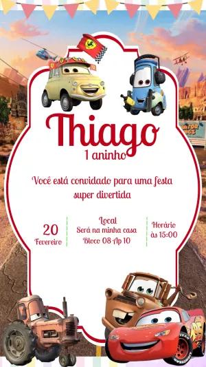 Convite de Aniversário Carros com Personagens para Editar