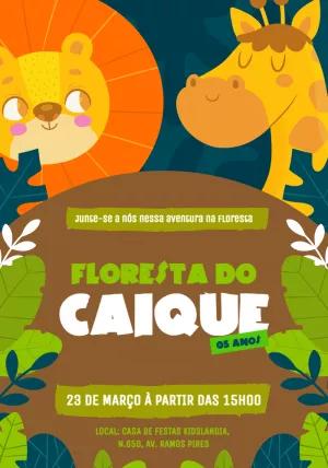 Convite Aniversário Safari com Animais para Editar Online