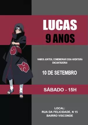 Convite de Aniversário Itachi Uchiha para Editar Online