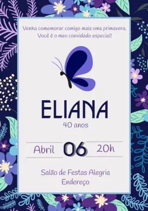 Convite de Aniversário Borboletas e Flores para Editar Online