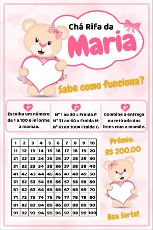 Convite Chá Rifa Ursinha Princesa Editável Online