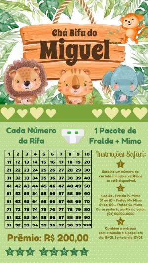 Convite Chá Rifa Safari Editável com Animais da Selva