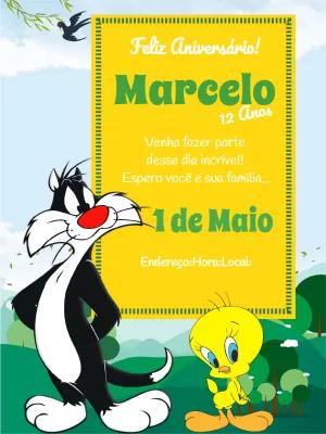 Convite de Aniversário Piu Piu e Frajola para Editar Online