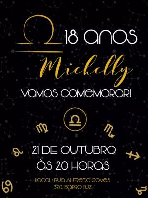 Convite de Aniversário Signo de Libra para Editar Online
