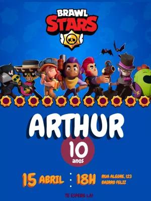 Convite de Aniversário Brawl Stars com Personagens para Editar