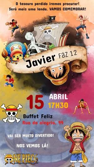 Convite de Aniversário One Piece com Piratas para Editar Online