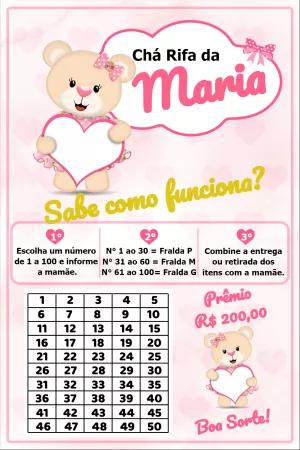 Convite Chá Rifa Ursinha Princesa para Editar e Imprimir