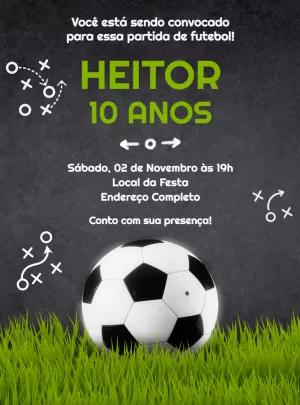 Convite de Aniversário Futebol Editável com Bola e Gramado