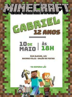 Convite Aniversário Minecraft com Personagens para Editar Online