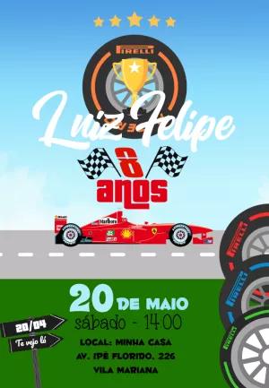 Convite Aniversário Fórmula 1 para Editar Online