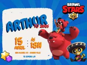 Convite Aniversário Brawl Stars com Personagens para Editar Online
