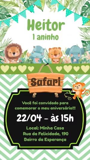 Convite Aniversário Safari com Animais Fofos para Editar Online