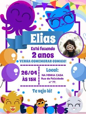 Convite Aniversário Bolofofos com Foto para Editar Online
