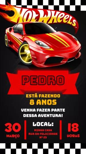 Convite de Aniversário HotWheels com Carros para Editar Online