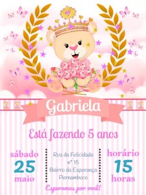 Convite Aniversário Ursinha Princesa para Editar Online