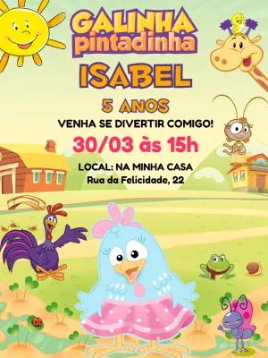 Convite de Aniversário Galinha Pintadinha para Editar Online