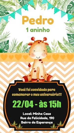 Convite Aniversário Girafa Safari para Editar Online