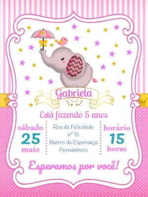 Convite Aniversário Elefantinha Rosa para Editar Online