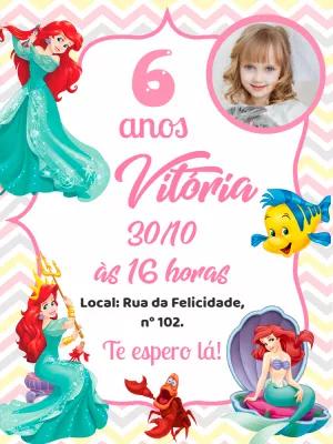 Convite Aniversário Ariel com Foto para Editar Online