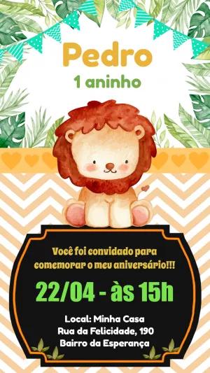 Convite Aniversário Leãozinho Safari para Editar Online