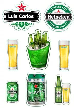 Topo de Bolo Heineken para Festa para Editar e Imprimir