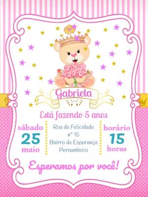 Convite de Aniversário Ursinha Princesa para Editar Online