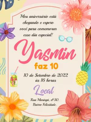 Convite de Aniversário Tropical com Flores para Editar Online