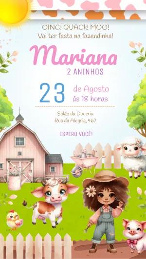 Convite Aniversário Fazendinha Menina para Editar Online