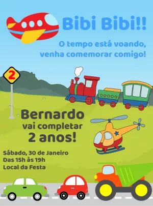 Convite Aniversário Meios de Transporte Infantil para Editar Online